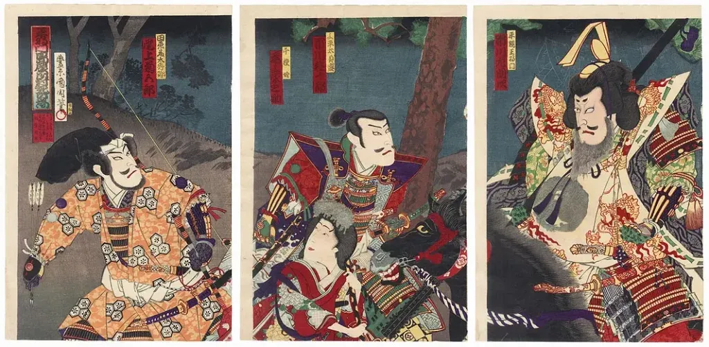 Japanese Woodblock Print of Taira no Masakado and Ghost Warriors