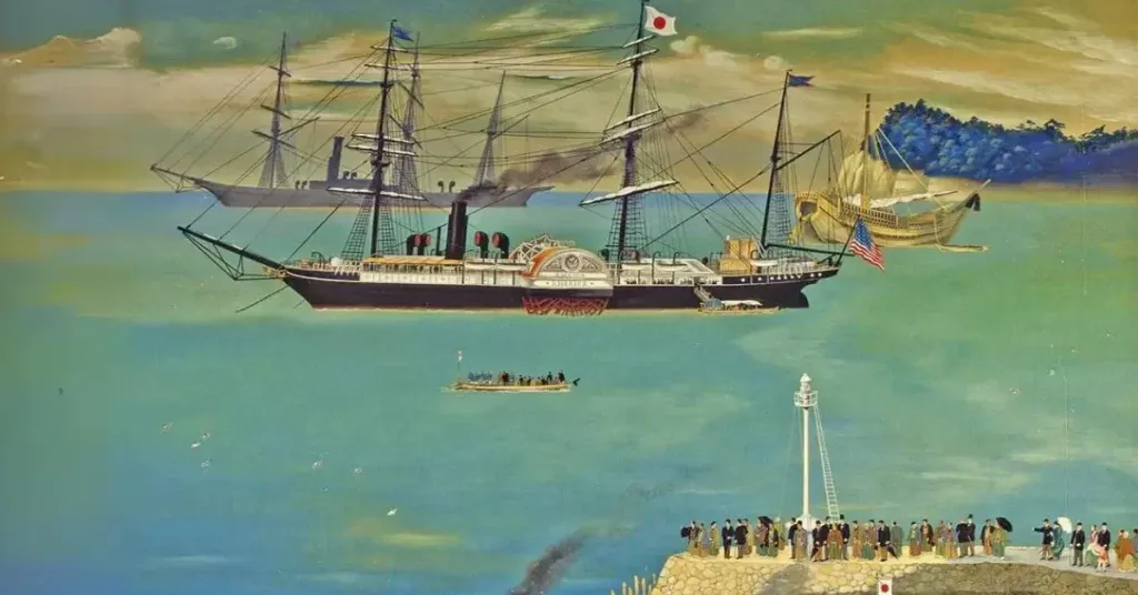 Japanese ambassadors onboard US ship for the Iwakura mission